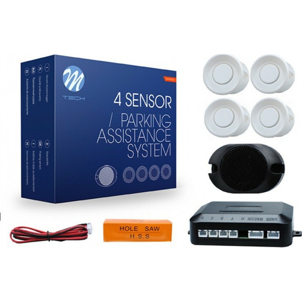 Συστημα Παρκαρισματος 4 Ματια 12V Λευκα Με Buzzer (ΔΙΑΜΕΤΡΟ Αισθητηρα 18mm) CP17W/MT